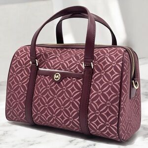 Michael Kors Jet Set Travel Medium Signature Logo Duffel Crossbody Bag Ox Blood